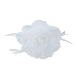 Lux Accessories White Ladies Side Floral Glittered Feathers Fashion Headband