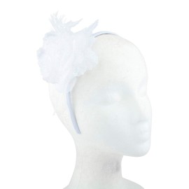 Lux Accessories White Ladies Side Floral Glittered Feathers Fashion Headband