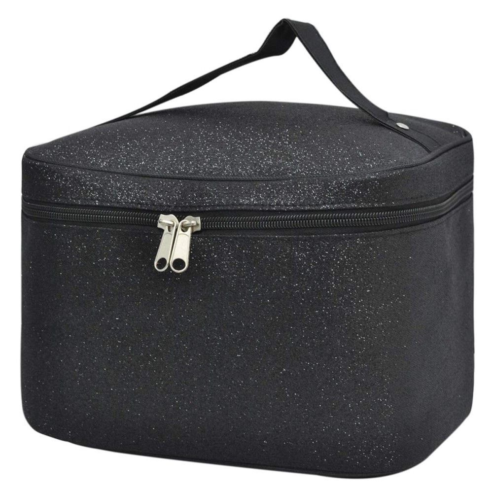 NGIL Black Glitter Large Top Handle Cosmetic Case NGIL Black Glitter Large Top Handle Cosmetic Case