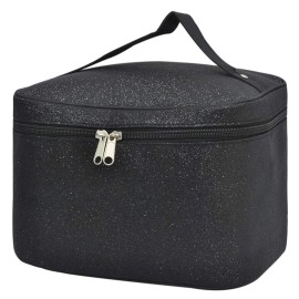 NGIL Black Glitter Large Top Handle Cosmetic Case