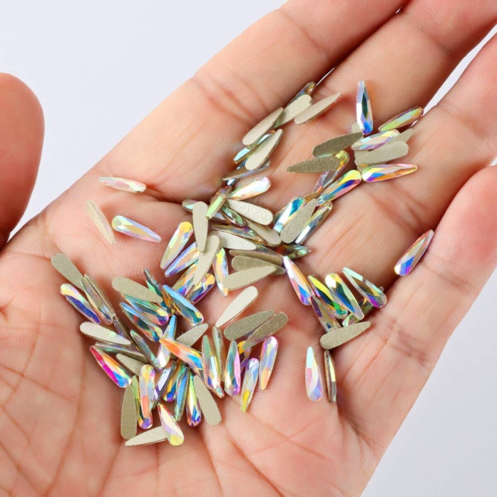 Nail Rhinestones 100PCS Ultra Sparkle Shine 3 * 10mm Glass Crystal Raindrop Shapes Iridescent AB Shine Gold Flatback Diamonds for DIY Crafts Nail Art Nail Rhinestones 100PCS Ultra Sparkle Shine 3 * 10mm Glass Crystal Raindrop Shapes Iridescent AB Shine Gold Flatback Diamonds for DIY Crafts Nail Art