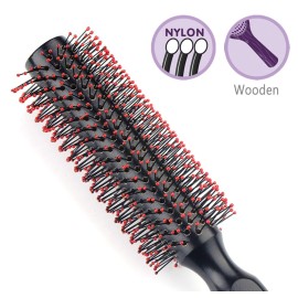 PERFEHAIR Round Hair Brush for Blow Drying, Wooden Blowout Brush With Soft Nylon Bristles, for Medium Or Short Hair PERFEHAIR Round Hair Brush for Blow Drying, Wooden Blowout Brush With Soft Nylon Bristles, for Medium Or Short Hair