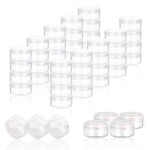 ZEJIA 3 Gram Sample Containers with Lids, 75Pack Tiny Sample Jars with Labels, Mini Plastic Cosmetic Containers for Beauty Products, Lip Balms, Lotion, Powder (Clear Lids)
