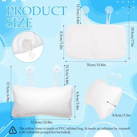 EORTA Inflatable Bathtub Pillow Anti-Slip Aerated Bath Pillow with Suction Cup Spa Bath Cushion for Head Neck Rest Relax, Home, Bathroom, White, 13.8X7.8
