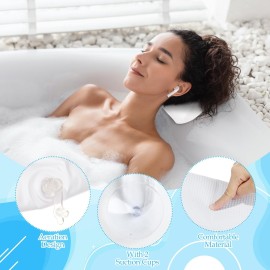 EORTA Inflatable Bathtub Pillow Anti-Slip Aerated Bath Pillow with Suction Cup Spa Bath Cushion for Head Neck Rest Relax, Home, Bathroom, White, 13.8X7.8
