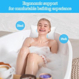 EORTA Inflatable Bathtub Pillow Anti-Slip Aerated Bath Pillow with Suction Cup Spa Bath Cushion for Head Neck Rest Relax, Home, Bathroom, White, 13.8X7.8
