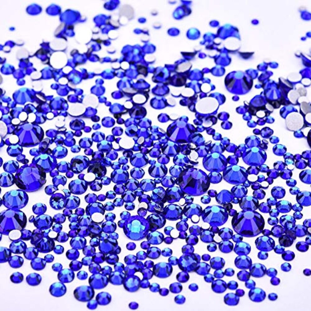 Jollin 3456pcs Flatback Rhinestones Glass Charms Diamantes Gems Stones for Nail Art 6 Size ss4~ss12 Sapphire