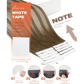 Sunny Hair Tape in Hair Extensions Real Human Hair Invisible Remy Hair Extensions Tape ins for Women Medium Brown Root to Platinum Blonde Balayage 18 inch 20Pcs 50G