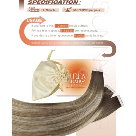 Sunny Hair Tape in Hair Extensions Real Human Hair Invisible Remy Hair Extensions Tape ins for Women Medium Brown Root to Platinum Blonde Balayage 18 inch 20Pcs 50G