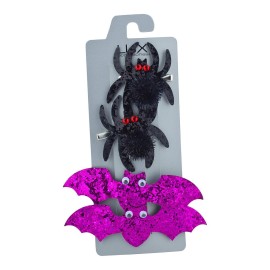 Lux Accessories Black Spider Red Eyes Purple Glittery Bat Googly Eyes Hair Clips