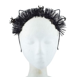 Lux Accessories Black Straw Strips Cat Ears Playful Crazy Fun Fashion Headband