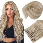 Sunny Hair Clip in Hair Extensions Straight Human Hair Clip in Extensions Remy Clip in Hair Extensions Real Human Hair Extensions Clip ins Ash Blonde Highlights Bleach Blonde 16inch