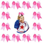 DEEKA 12PCS 8 Two Toned Large Cheer Hair Bows Ponytail Holder Handmade for Teen Girls Softball Cheerleader Sports-Light Pink/Bright Pink