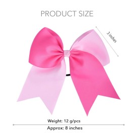 DEEKA 12PCS 8 Two Toned Large Cheer Hair Bows Ponytail Holder Handmade for Teen Girls Softball Cheerleader Sports-Light Pink/Bright Pink