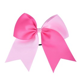 DEEKA 12PCS 8 Two Toned Large Cheer Hair Bows Ponytail Holder Handmade for Teen Girls Softball Cheerleader Sports-Light Pink/Bright Pink
