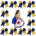 DEEKA 12PCS 8 Two Toned Large Cheer Hair Bows Ponytail Holder Handmade for Teen Girls Softball Cheerleader Sports-Navy Blue/Antique Gold