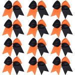 DEEKA 12PCS 8 Two Toned Large Cheer Hair Bows Ponytail Holder Handmade for Teen Girls Softball Cheerleader Sports-Orange/Black