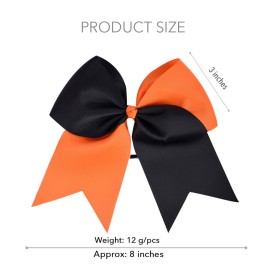 DEEKA 12PCS 8 Two Toned Large Cheer Hair Bows Ponytail Holder Handmade for Teen Girls Softball Cheerleader Sports-Orange/Black