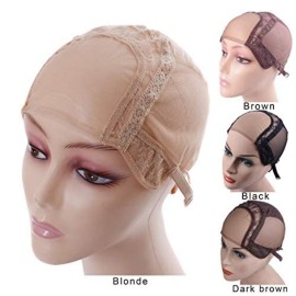 YANTAISIYU 4X4 Inch U Part Swiss Lace Wig Cap for Making Wigs with Adjustable Straps on the Back Glueless Hairnets (Blonde S)