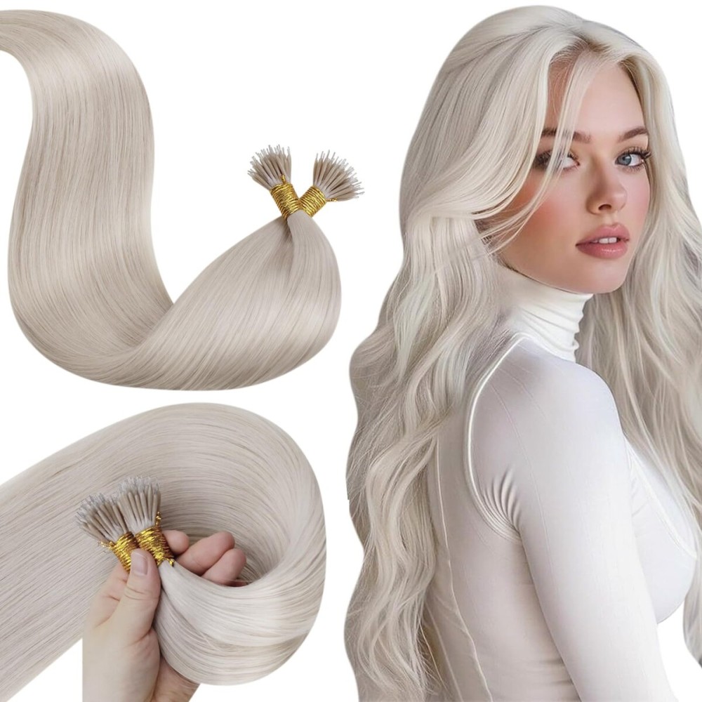 LaaVoo Nano Ring Hair Extensions Blonde Nano Bead Hair Extensions Human Hair Platinum Blonde Nano Hair Extensions Human Hair 14 inch 50g 50s