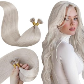 LaaVoo Nano Ring Hair Extensions Blonde Nano Bead Hair Extensions Human Hair Platinum Blonde Nano Hair Extensions Human Hair 14 inch 50g 50s