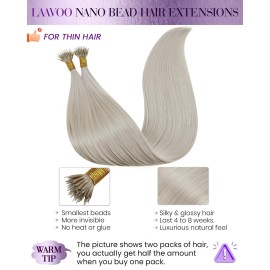 LaaVoo Nano Ring Hair Extensions Blonde Nano Bead Hair Extensions Human Hair Platinum Blonde Nano Hair Extensions Human Hair 14 inch 50g 50s