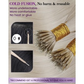 LaaVoo Nano Ring Hair Extensions Blonde Nano Bead Hair Extensions Human Hair Platinum Blonde Nano Hair Extensions Human Hair 14 inch 50g 50s