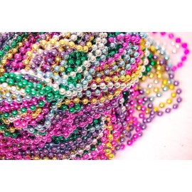 Mardi Gras Beads 33 inch 7mm, 12 Dozen, 144 Pieces, Assorted Necklaces with Doubloon