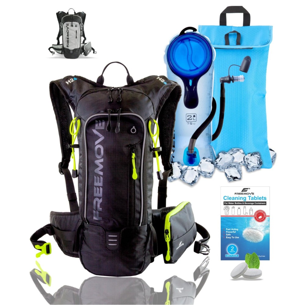 FREEMOVE Hydration Water Backpack 3in1 with 2L Bladder & Insulated Backpack Cooler Bag - a Complete Hydration Solution - Ideal Hydro Camel Back Pack for Hiking, Biking, Running, Cycling, MTB & Rave