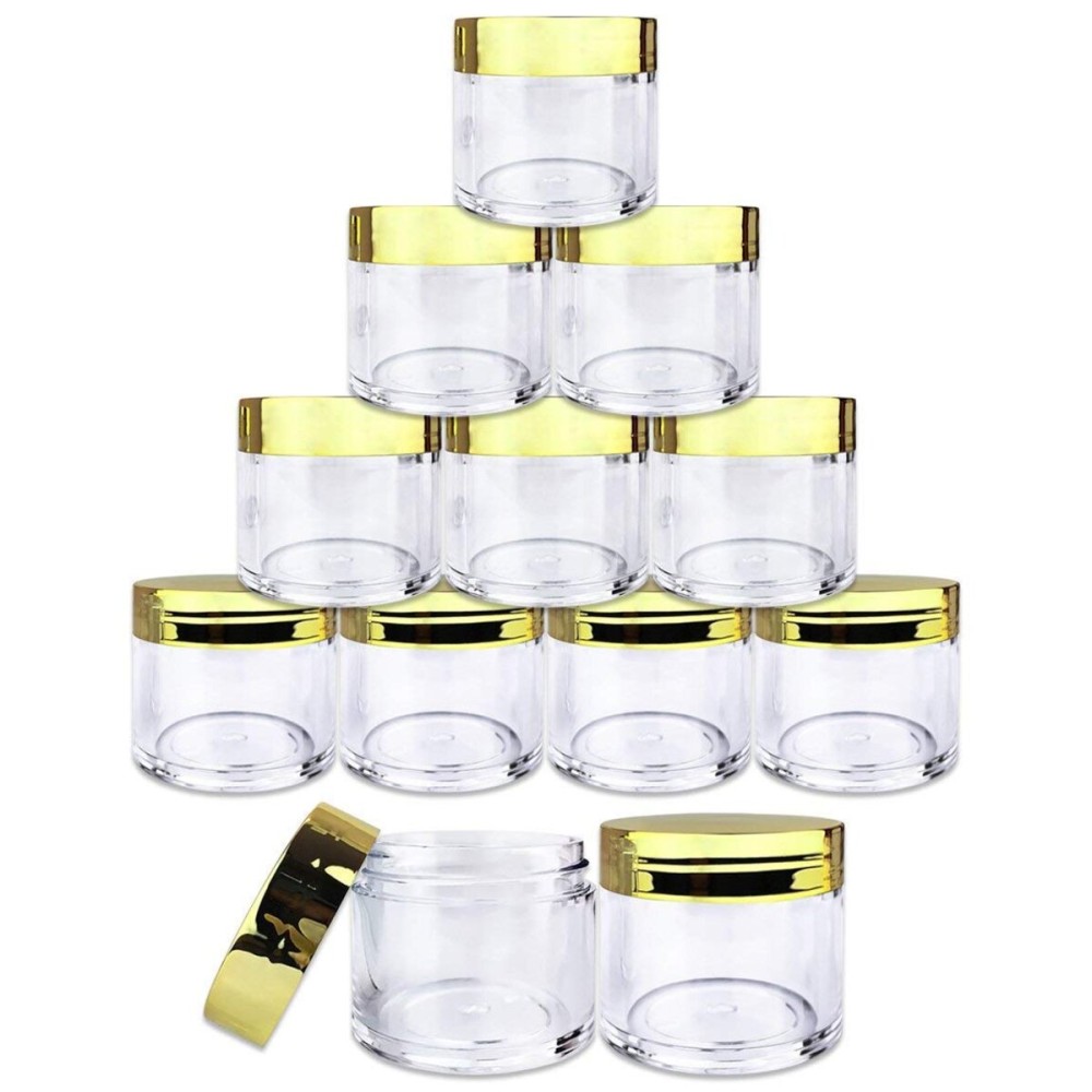 Beauticom 30g/30ml (1 fl. oz.) Double Wall Clear Plastic Leak Proof Jars with Flat Top Lids for Creams, Lotions, Make Up, Powders, Glitters, and more... (Color: Metallic Gold, Pieces: 12) Beauticom 30g/30ml (1 fl. oz.) Double Wall Clear Plastic Leak Proof Jars with Flat Top Lids for Creams, Lotions, Make Up, Powders, Glitters, and more... (Color: Metallic Gold, Pieces: 12)
