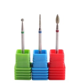 MZCMSL 3pcs Diamond Cuticle Drill Bits (Needle,Ball,Bullet) Nail Bit,Professional Manicure Drill Bit Kit,3/32 Shank e file