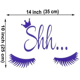 Maydahui 2 PCS Eyelash Wall Decal 14 Inch Salon Home Sign Decor Black Purple Shh Sleep Eyes Art Vinyl Mural Wall Sticker for Living Room Bedroom Easy to Paste