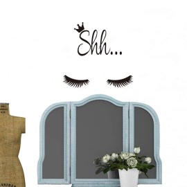 Maydahui 2 PCS Eyelash Wall Decal 14 Inch Salon Home Sign Decor Black Purple Shh Sleep Eyes Art Vinyl Mural Wall Sticker for Living Room Bedroom Easy to Paste