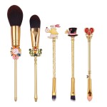 Alice in Wonderland Makeup Brush Set,5pcs Cute Alice Flower Makeup Brushes with Premium Synthetic Fiber and Metal Handle for Blush, Foundation, and Lips, Prefect Gift for Sister Teenager Girl