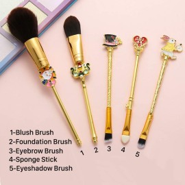 Alice in Wonderland Makeup Brush Set,5pcs Cute Alice Flower Makeup Brushes with Premium Synthetic Fiber and Metal Handle for Blush, Foundation, and Lips, Prefect Gift for Sister Teenager Girl Alice in Wonderland Makeup Brush Set,5pcs Cute Alice Flower Makeup Brushes with Premium Synthetic Fiber and Metal Handle for Blush, Foundation, and Lips, Prefect Gift for Sister Teenager Girl