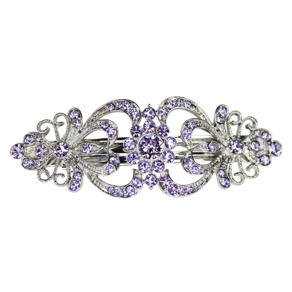 Faship Gorgeous Violet Light Purple Crystal Hearts And Floral Hair Barrette Faship Gorgeous Violet Light Purple Crystal Hearts And Floral Hair Barrette