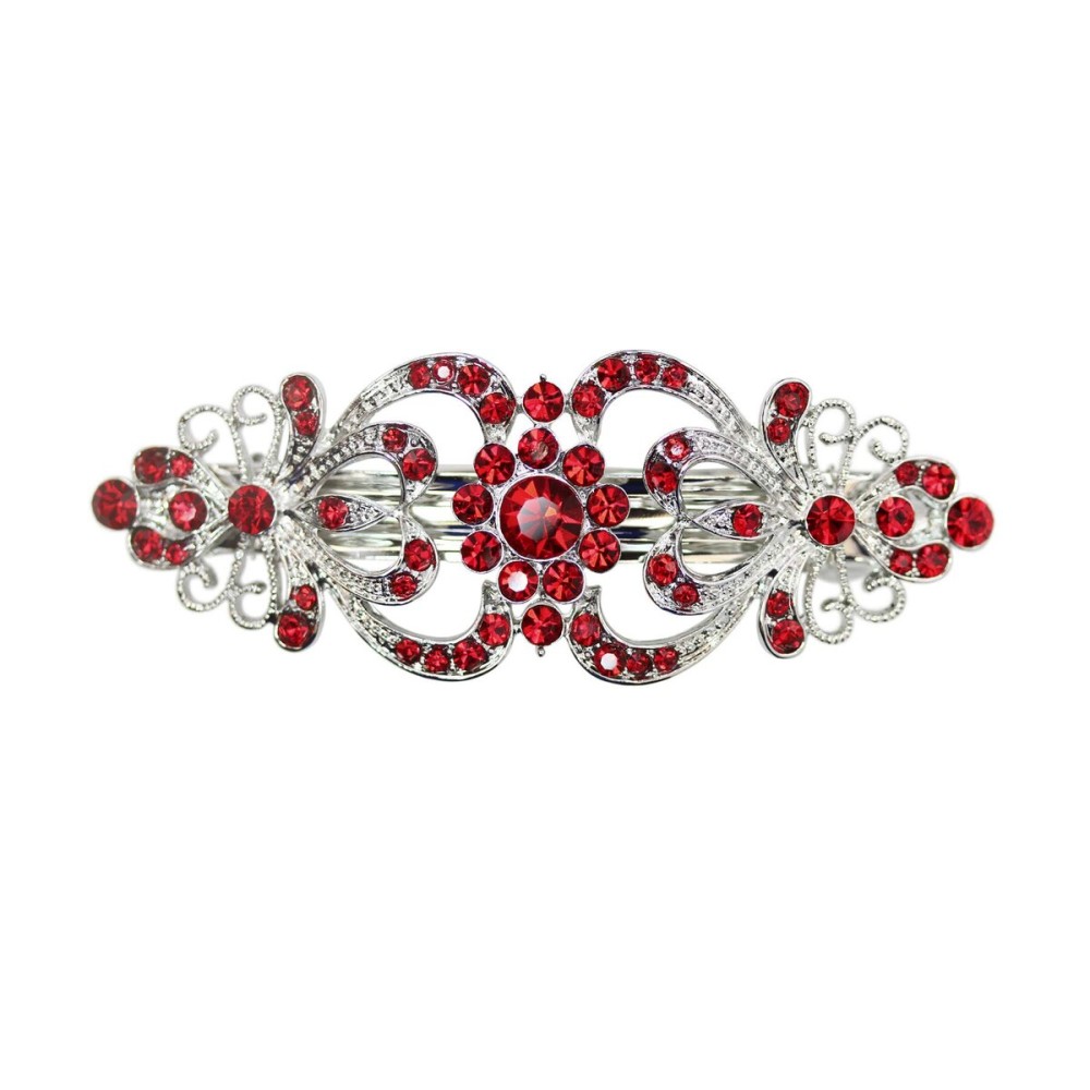 Faship Gorgeous Red Crystal Hearts And Floral Hair Barrette Faship Gorgeous Red Crystal Hearts And Floral Hair Barrette