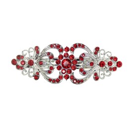 Faship Gorgeous Red Crystal Hearts And Floral Hair Barrette