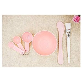 6 in 1 Pink Facial Care Makeup Cosmetic Tools Include Face Skin Care Mixing Bowl Stick Brush and Three Capacity Spoon Gauges for Lady Women DIY in Home Use