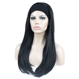 Aimole Long Straight 3/4 Women\'s Wigs Hair Piece Synthetic Hair with Black Headband(1-Black)