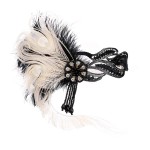 JISEN 1920s Flapper Vintage Peacock Feather Gatsby Beaded Tassel Headpiece White