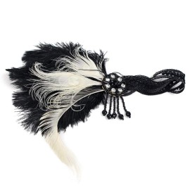 JISEN 1920s Flapper Vintage Peacock Feather Gatsby Beaded Tassel Headpiece White JISEN 1920s Flapper Vintage Peacock Feather Gatsby Beaded Tassel Headpiece White