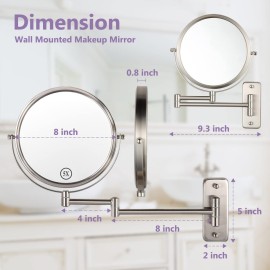 Wall Mounted Makeup Mirror, 1X/5X Magnifying Mirror Double Sided, 8 Inch Extendable Bathroom Mirror for Shaving, Nickel