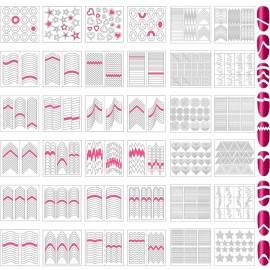 Onwon 1275 Pieces 49 Patterns Designs Nail Art Stencils French TIp Guides, Self-Adhesive Manicure Art Stickers Form Fringe Guides Vinyl, 36 Sheets