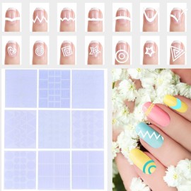 Onwon 1275 Pieces 49 Patterns Designs Nail Art Stencils French TIp Guides, Self-Adhesive Manicure Art Stickers Form Fringe Guides Vinyl, 36 Sheets