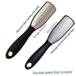JISTL Foot File Double Side Professional Stainless Steel Foot Scraper Tool, Foot Rasp Eliminate Feet Cracked Dead Thick Dry Hard Skin (Black)