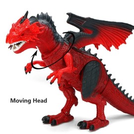 Liberty Imports Dino Planet Battery Operated Walking Fire Dragon Toy with Shaking Head, Light Up Eyes and Sounds (Walking Dragon)