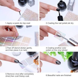 Onwon 288 Piece Nail Vinyls, 96 Designs - 24 Sheets Nail Art Decals & Stencil Sticker Sheets Set