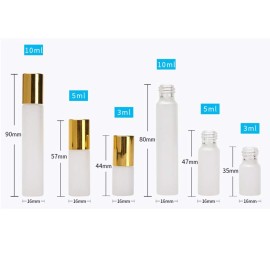 12Pcs 10ml Refillable Empty Frosted Glass Roller Bottles Vials Cosmetic Container with Stainless Steel Roller Ball and Gold Cap for Essential Oils, Aromatherapy, Perfumes and Lip Balms, 3 ml Dropper