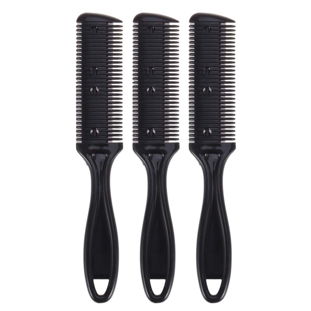 3pcs Haircut Set: Double-Sided Scissors, Stainless Steel Razor, and Plastic Comb for Long and Short Hair Trimming (Black) 3pcs Haircut Set: Double-Sided Scissors, Stainless Steel Razor, and Plastic Comb for Long and Short Hair Trimming (Black)